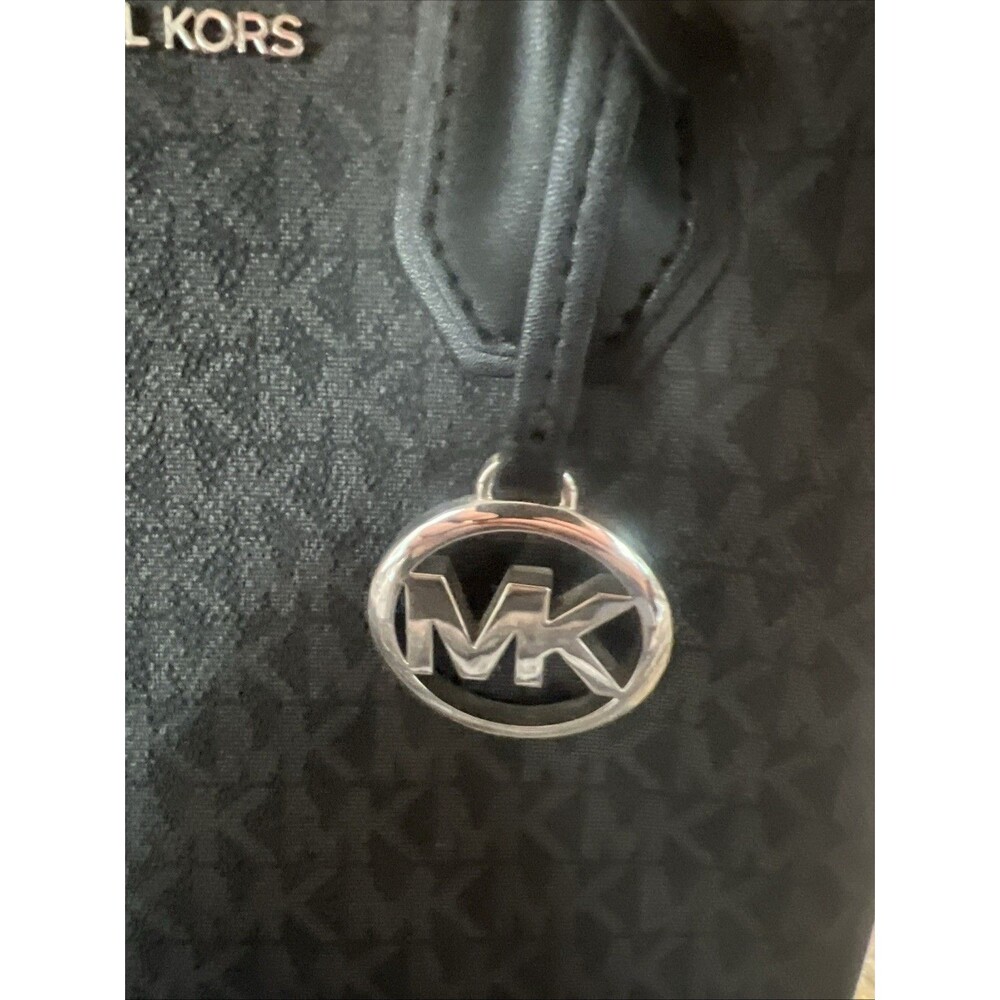 Michael Kors Mercer Medium Logo Zip Tote Black Signature MK Satchel Purse - Picture 6 of 10
